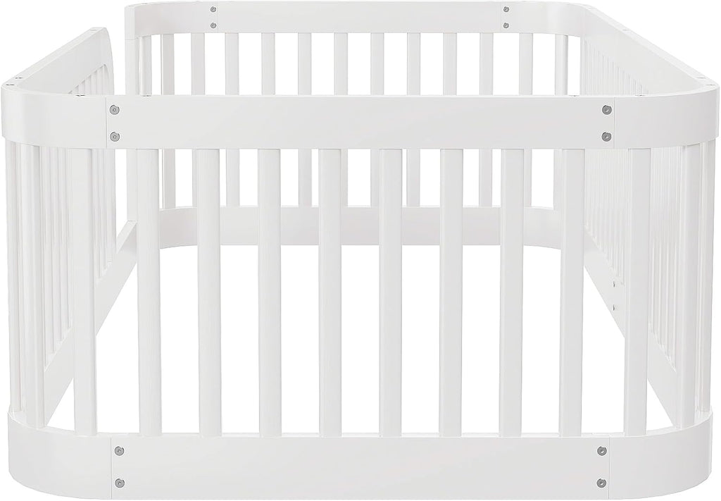 JIVOIT Twin Size Floor Bed Frame with Fence, Wood Montessori Floor Bed with Safety Guardrail, Easy Assembly (White/124)