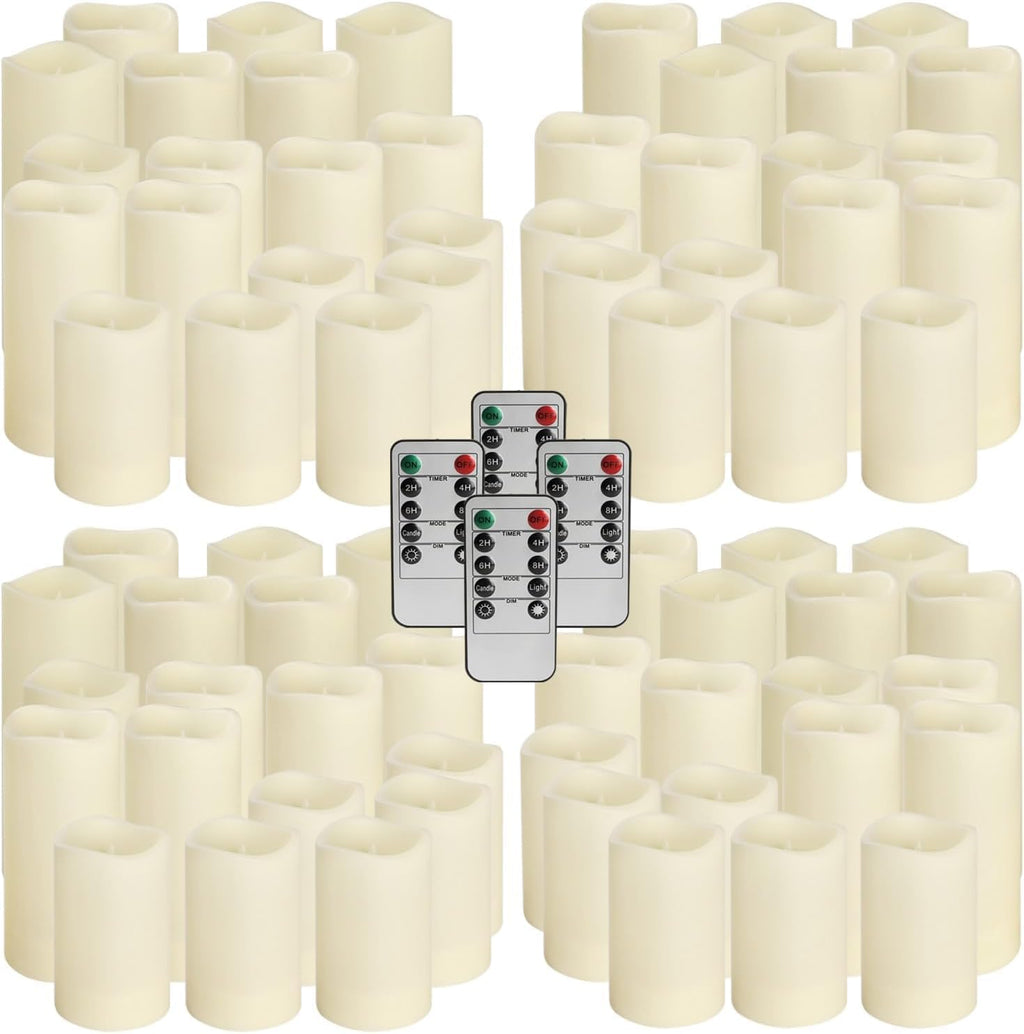 YOROXRG Set of 72 Waterproof Outdoor Flameless Candles, LED Candles with 4 Remote and Timer,(H 4' 5' 6' x D 2.2'),for Halloween Wedding Festiv