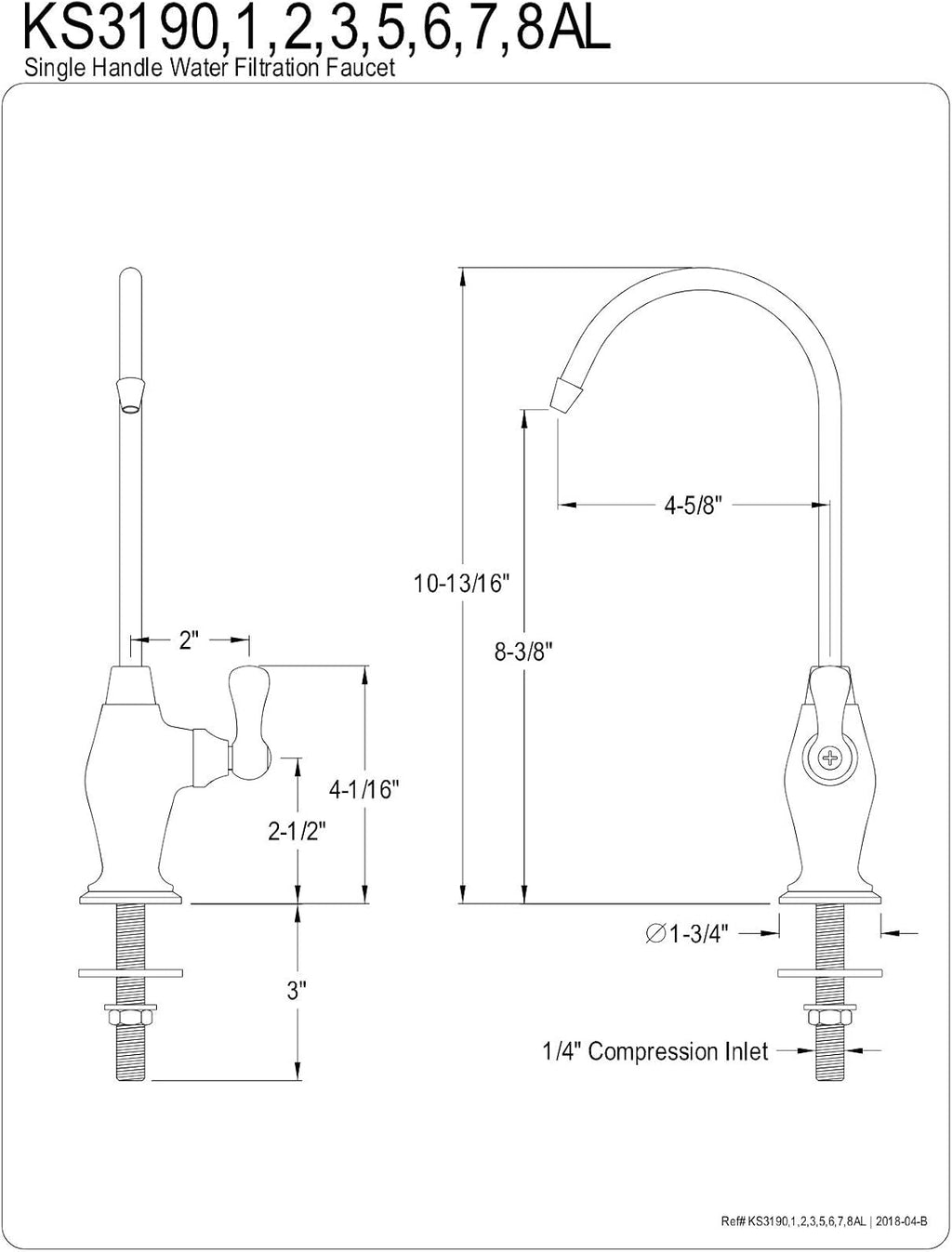 Kingston Brass KS3190AL Ks3190Al Restoration 1/4 Turn Water Filtration Faucet, 4-5/8' In Spout Reach, Matte Black