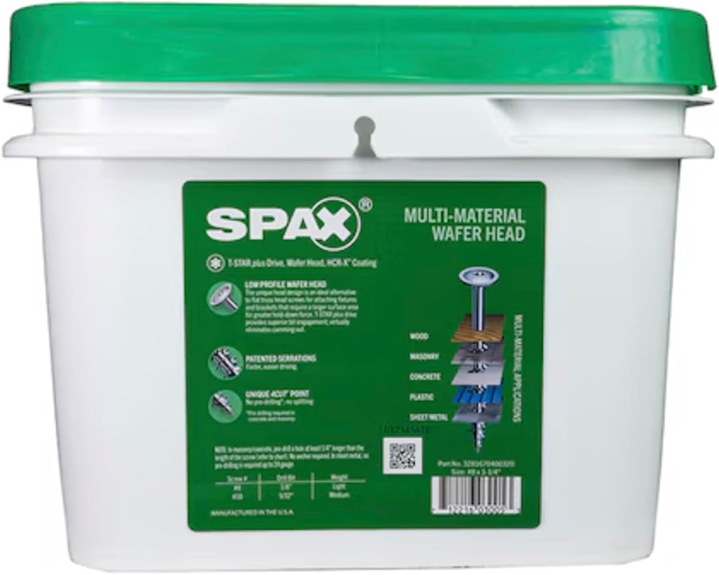 SPAX #8 x 1-1/4' Exterior Wafer Head Wood Screws Construction Torx T-Star Plus (2500 EA) Bulk Pail Includes 4 Bits Rust Resistant