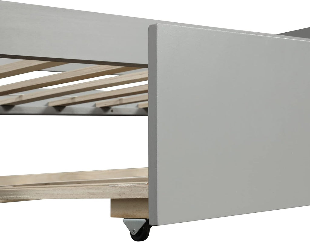 SECOLI Sturdy Wood Twin Size Bed Frame Daybed with Trundle Frame Set, Twin Size, Gray