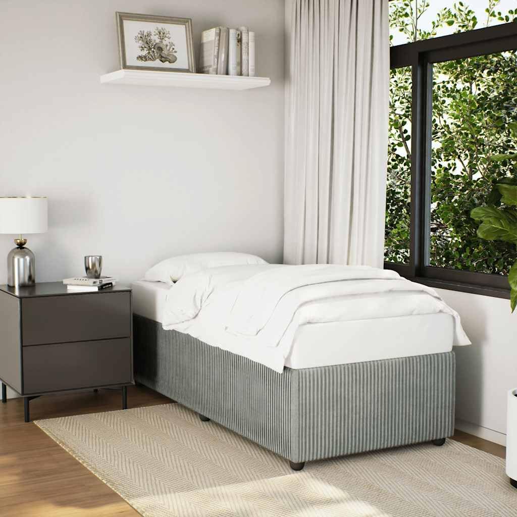 Twin Upholstered Bed Frame Light Grey Velvet Modern Platform Bed with Sturdy Wood Support Breathable Fabric for Bedroom