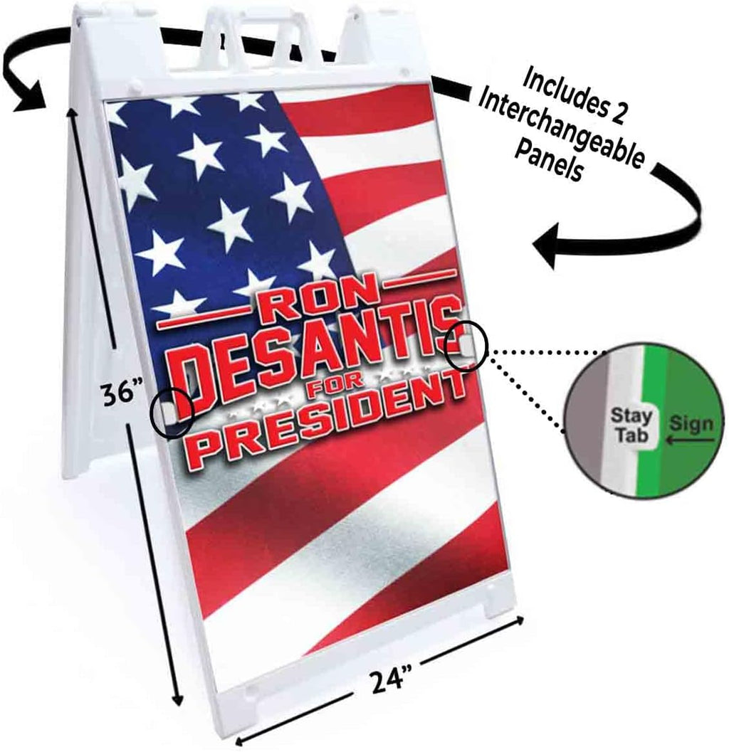 Desantis President 2024 (24' X 36') Deluxe A-Frame Signicade, Includes 2 Removable Panels & Stand | Election, Political, Republican, Vote