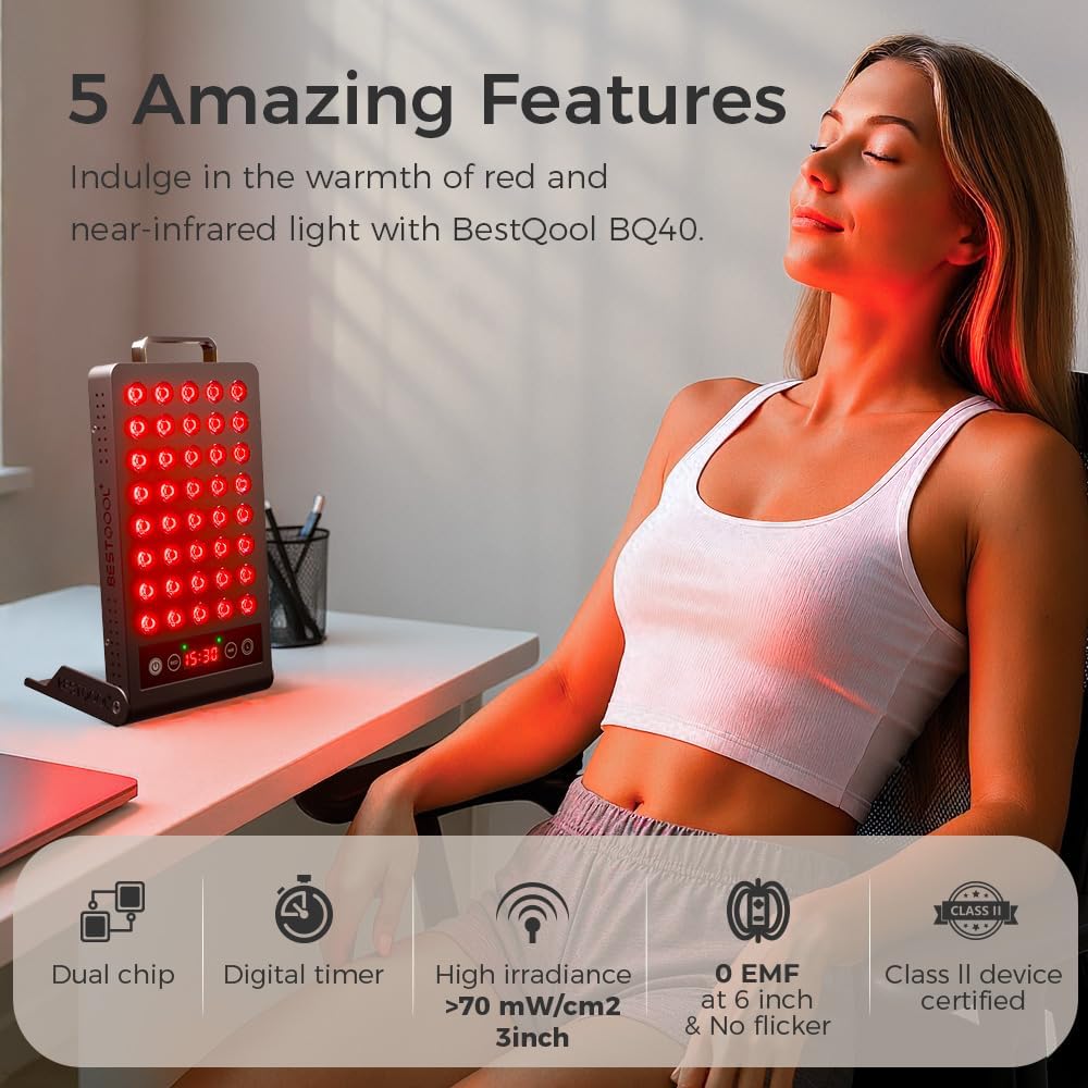 BestQool Red Light Therapy, Dual Chip 660nm 850nm Elite Grade Red Light Therapy for Face, Portable Infrared Light Therapy for Body, Red Infrared Light Device, LED Light Therapy Panel. 50W.