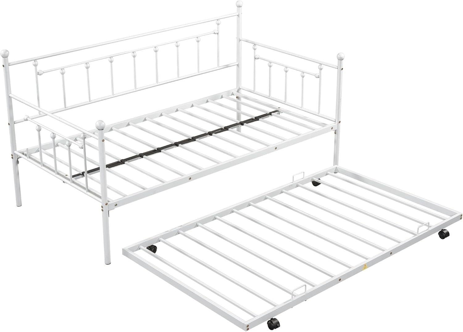 Metal Bed Twin XL, Bed with Trundle Light Grey Metal Bohemian Sofa Bed with Slats Daybed for Teen Adult Bedroom Living Room