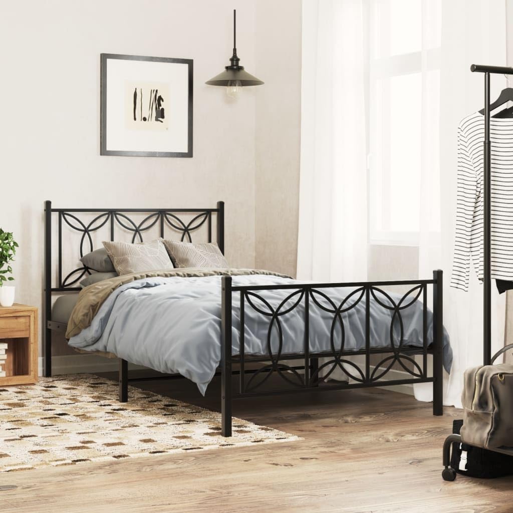 Metal Bed Frame with Footboard Twin Size Black Steel Platform Bedframe Sturdy Support Underbed Storage for Bedroom Guest Room