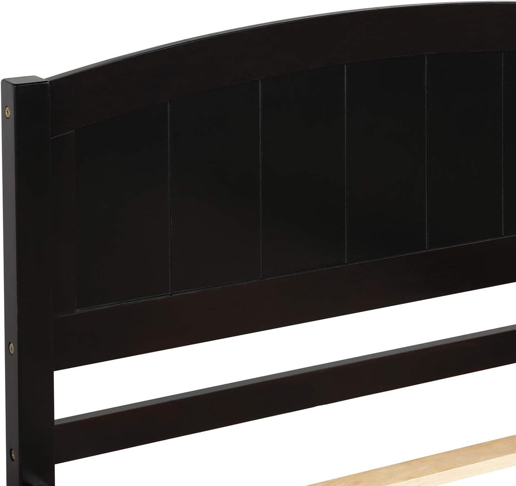 Modern Solid Wood Platform Bed with Trundle Classic Bed Frame with Headboard, No Box Spring Needed Space Saving, Twin Espresso