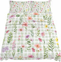 Spring Floral Cal King Sheet Set 4 Piece Bedding - Pink Flowers Green Plaid Pastoral Breathable Comfy Cooling Bed Sheets & Pillowcase Sets, Hotel Luxury Flat Sheets Deep Pockets Fitted Sheet
