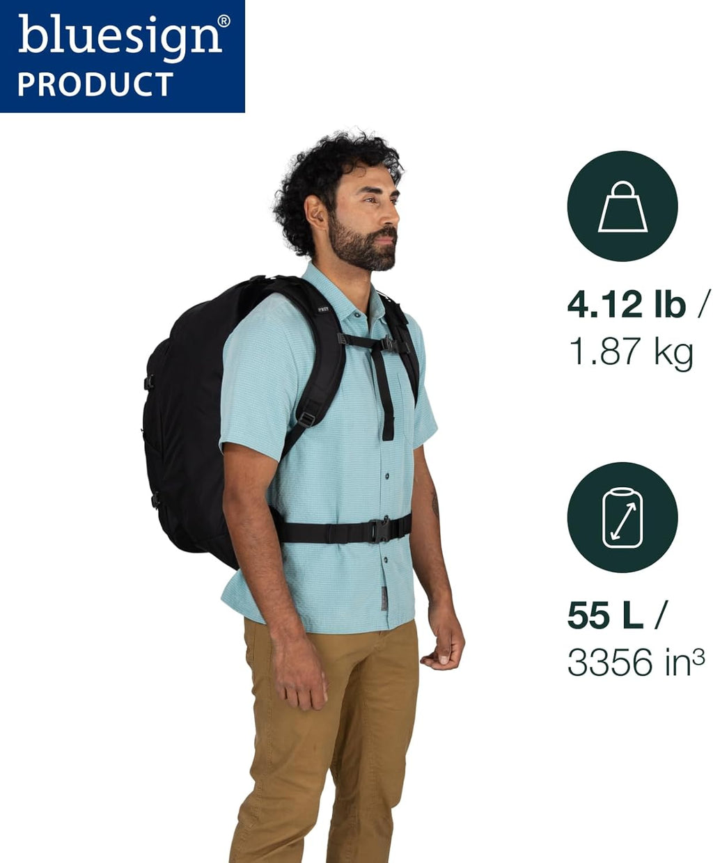 Osprey Farpoint 55L Men's Travel Backpack - Carry On Bag with Personal Item Sized Detachable Daypack, Cascade Blue/Torrent Blue