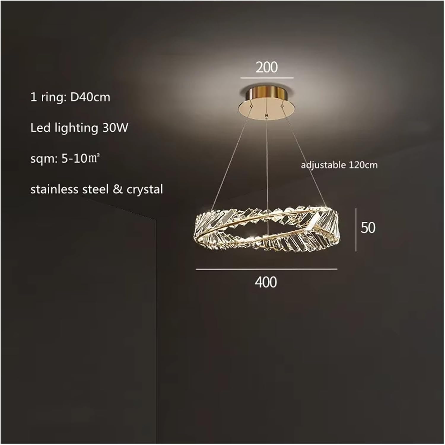 Living Room Led Dimmable Pendant Lights Luxury Gold Irregular Ring K9 Crystal Lamp Luminarias Fixtures ﻿, Kitchen