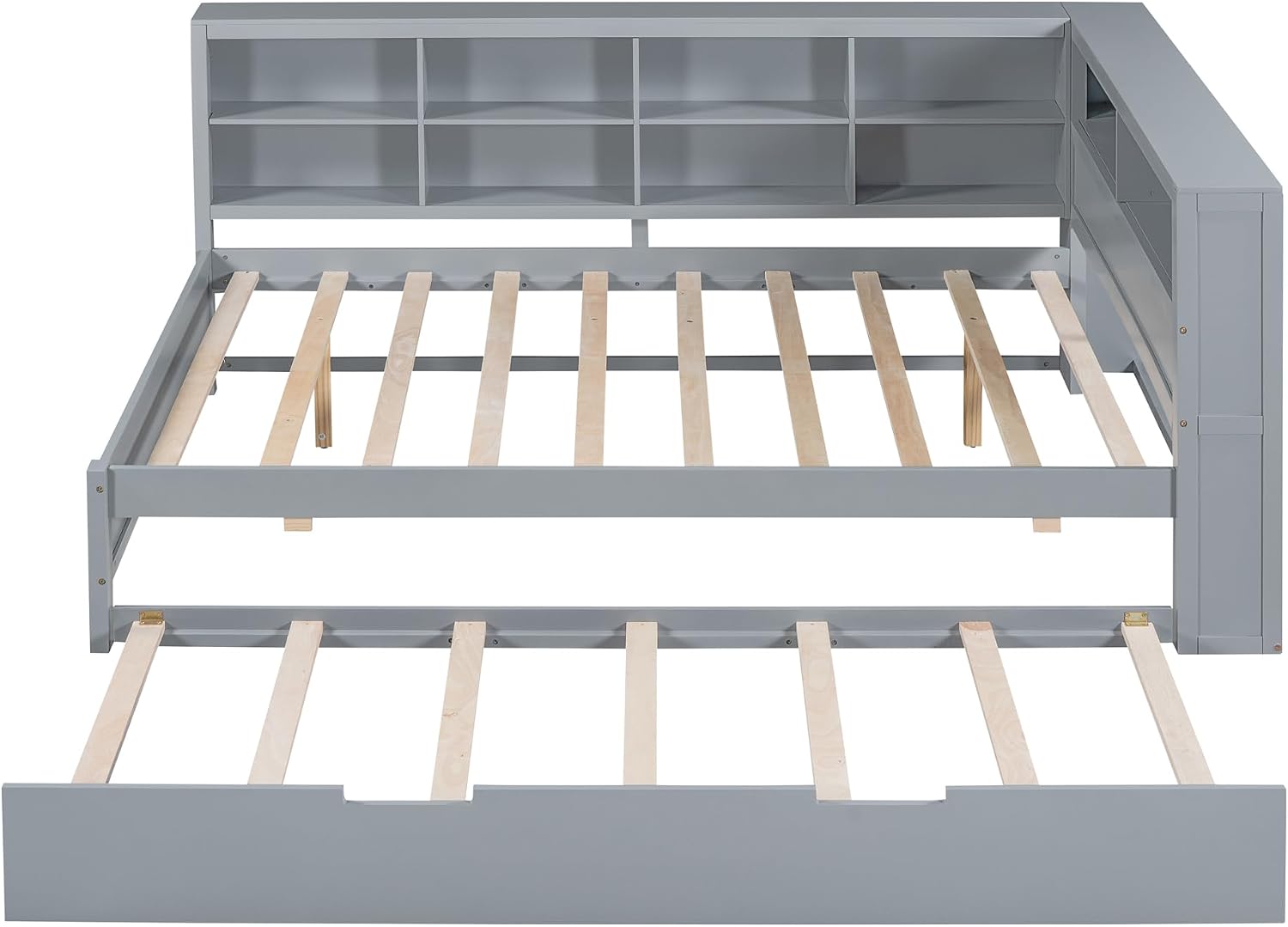 Modern Full Size Daybed with Trundle, Solid Wood Captain Platform Bed with Storage Cabinets and USB Ports, Low Floor Bed for Kids Teens Adult Bedroom, Easy Assembly (Gray-FF025)