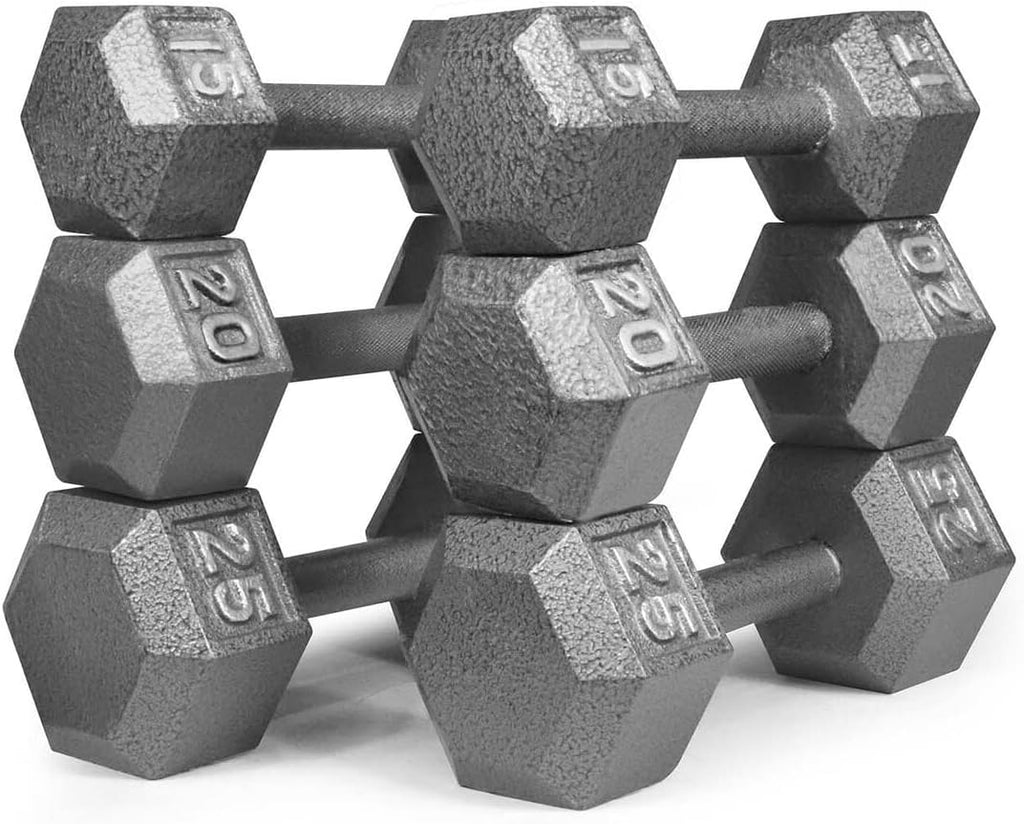 WF Athletic Supply Cast Iron Dumbbell Set, Solid Hexagon Grey Dumbbell Set, Strength Training Free Weights for Women & Men
