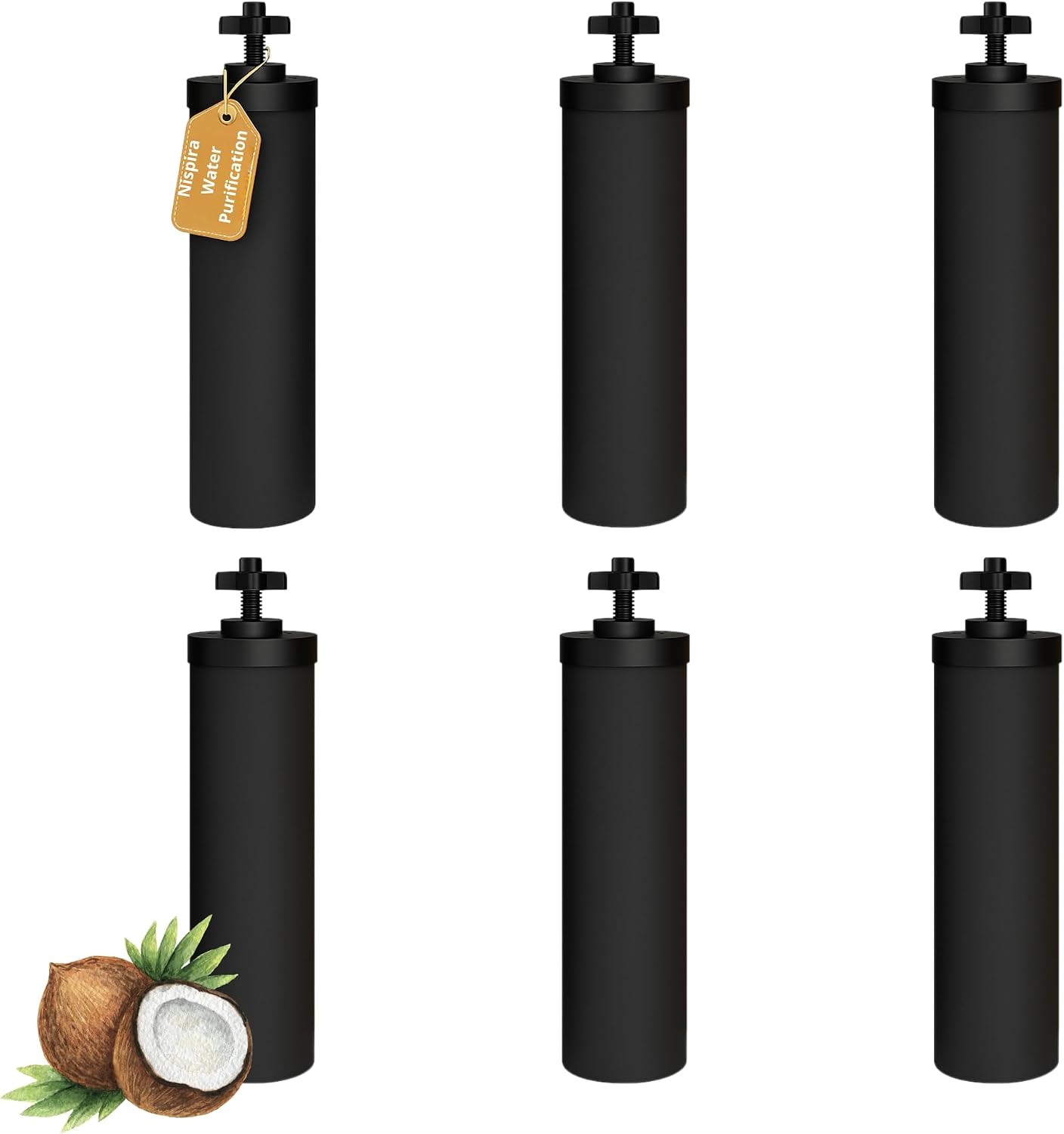 Nispira Premium Water Filter Black Element Cartridge Compatible with Berkey Countertop Water Purification System. Compared to Part BB9. 6 Filters
