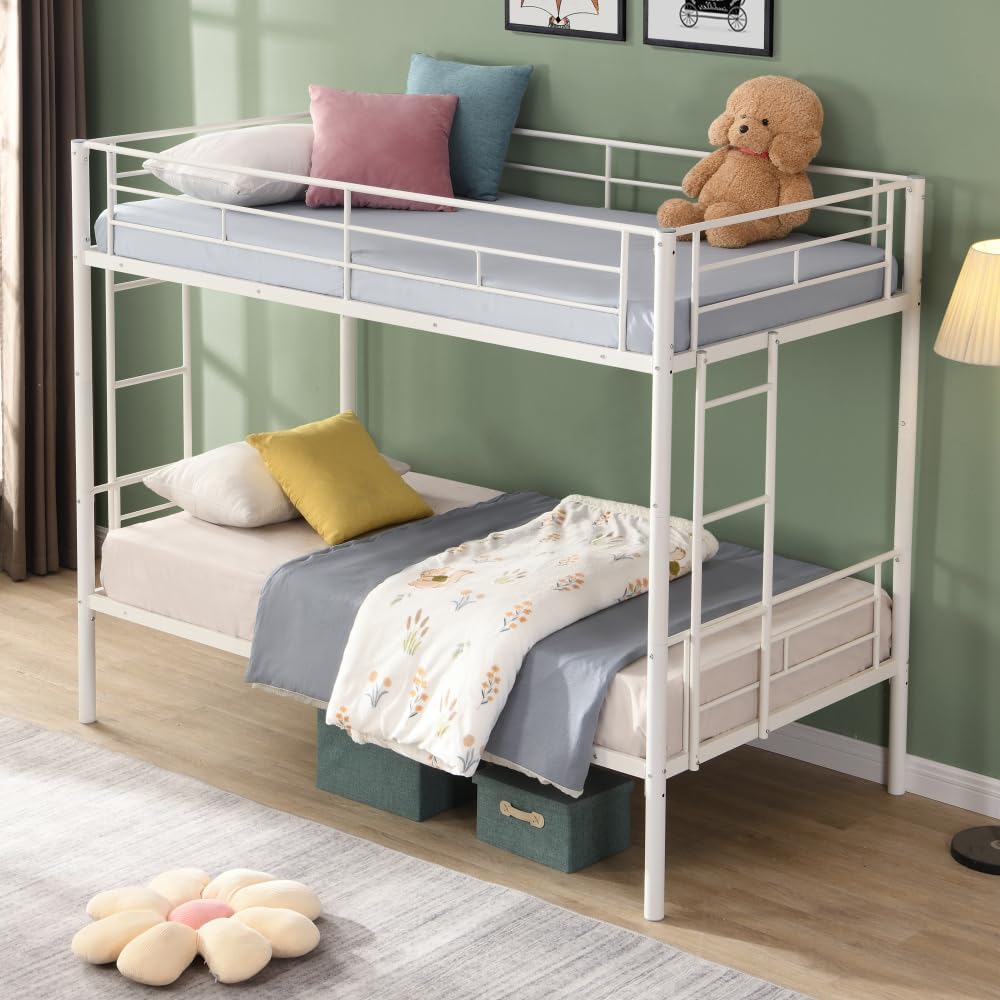 BUNK Bed Pink Twin Over Twin (White + Metal)