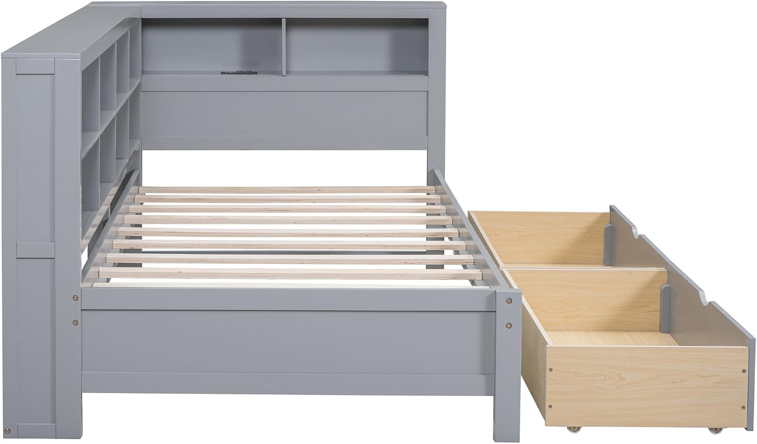 Twin Size Daybed with 2 Drawers,Minimalist Wooden Sofa Bed Frame with Storage Shelf and USB Charging Ports for Bedroom, Studyroom, Guestroom, Livingroom (Grey-wd56)