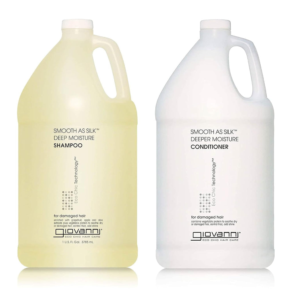 GIOVANNI Eco Chic Smooth as Silk Deep Moisture Shampoo & Conditioner Set - Aloe Extract, Calms Frizz, Detangles, Lauryl & Laureth Sulfate Free, Paraben Free, Color Safe - 1 gal (2 Pack)