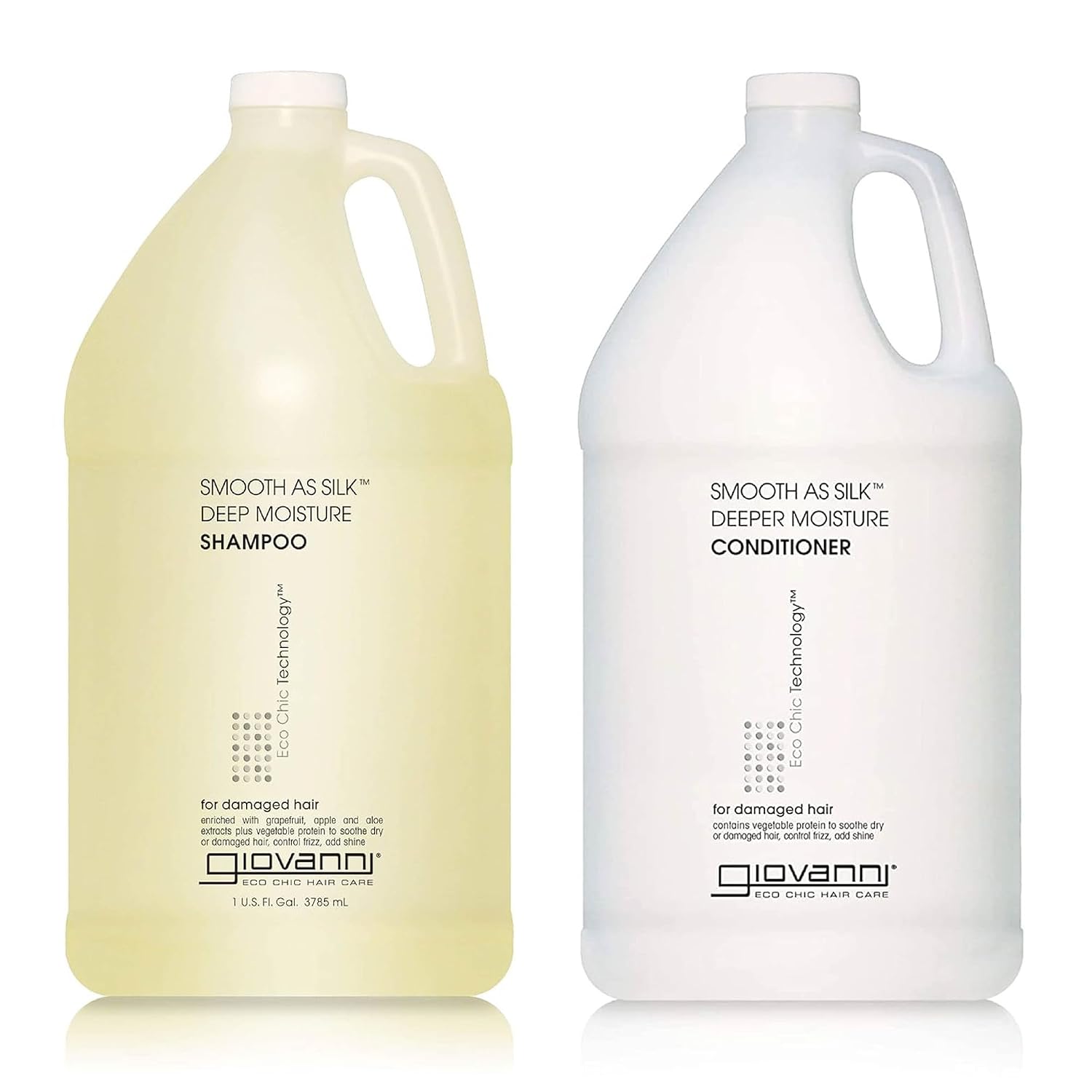 GIOVANNI Eco Chic Smooth as Silk Deep Moisture Shampoo & Conditioner Set - Aloe Extract, Calms Frizz, Detangles, Lauryl & Laureth Sulfate Free, Paraben Free, Color Safe - 1 gal (2 Pack)