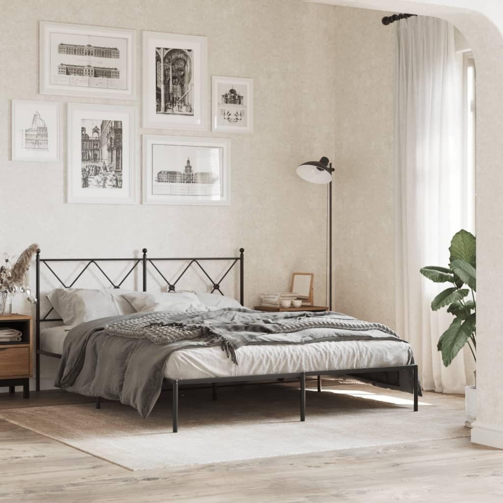 Metal Bed Frame with Headboard Black Queen Size 59.1'x78.7' Steel Platform Bed Frame Heavy Duty Support Underbed Storage Space for Bedroom Furniture
