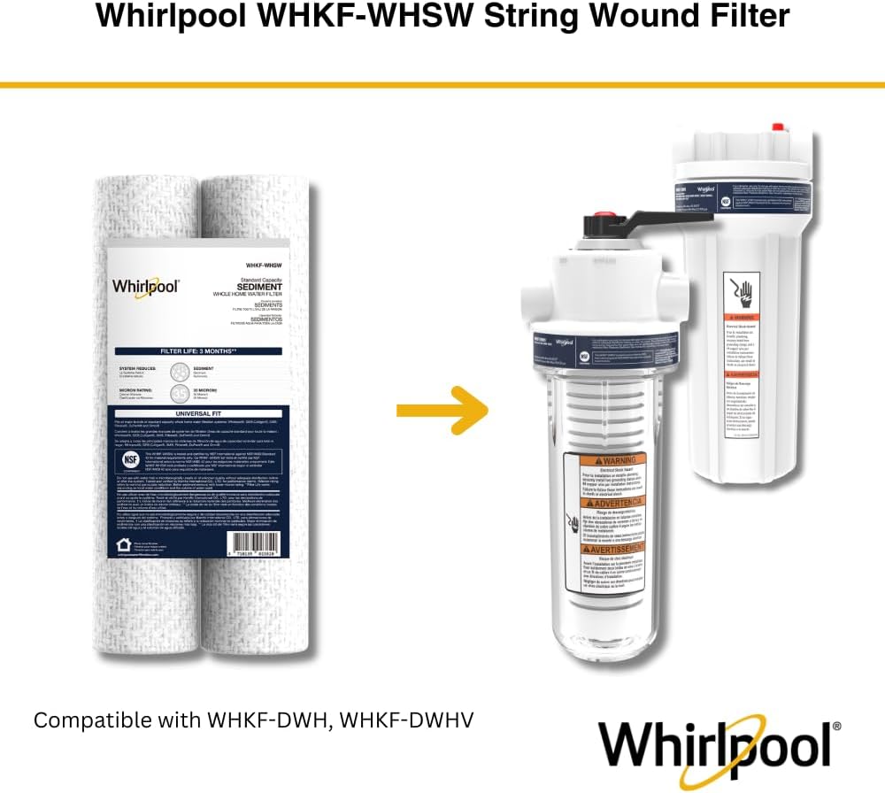Whirlpool 10' x 2.5' Whole House Sediment Water Filters, WHKF-WHSW, 35 Micron, NSF Certified Reduces Sand, Soil, Silt & Rust for Standard Filter Housings, 24-Pack