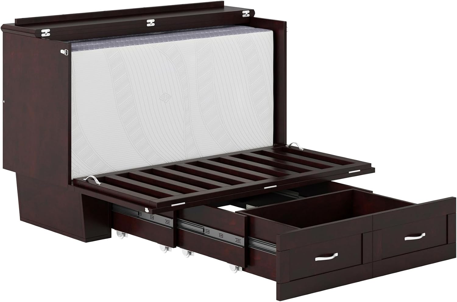 AFI, Monroe Full Murphy Bed Chest with 6' Mattress, Storage Drawer & Built-in USB Charger, Espresso