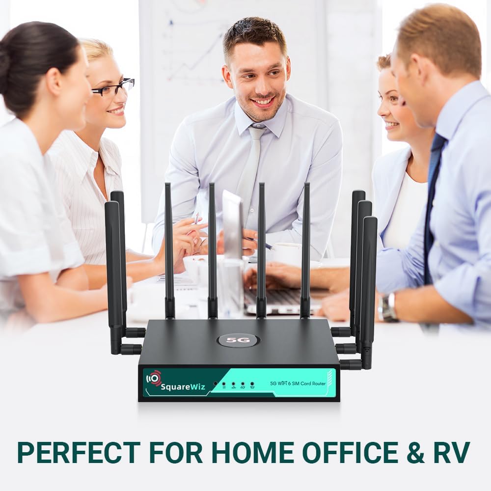 RM520N AX3000 WiFi 6 5G Router with Sim Card Slot,LTE Cellular Gateway with 9 High Gain Detachable Antennas, 5G NR Modem Support 128 Users for Home Office,AT&T T-Mobile Certified,VPN