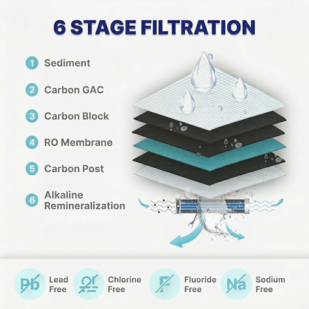 NU Aqua 6-Stage Alkaline Under Sink Reverse Osmosis Water Filter System - 100 GPD RO Filtration & Remineralization - Faucet & Tank - PPM Meter - 100GPD Undersink - Home Kitchen Drinking Water Purifier