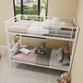 Twin Over Full Metal Bunk Bed, with Ladder & Full-Length Guardrail for Teens Adults, Noise Free (White + Metal + Metal-2)