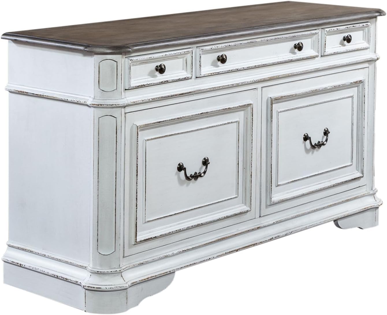 Liberty Furniture Magnolia Manor Filing Credenza for Home Office - Antique White & Weathered Bark