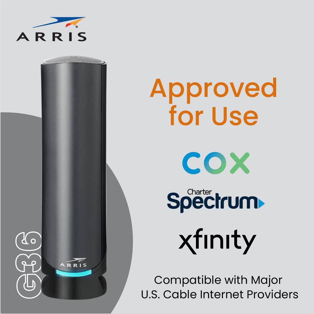 ARRIS (G36) - Cable Modem Router Combo - Fast DOCSIS 3.1 Gigabit WiFi 6 (AX3000), 1.2 Gbps Max Speeds, Approved for Comcast Xfinity, Cox, Spectrum & More [Check with your provider for compatibility]
