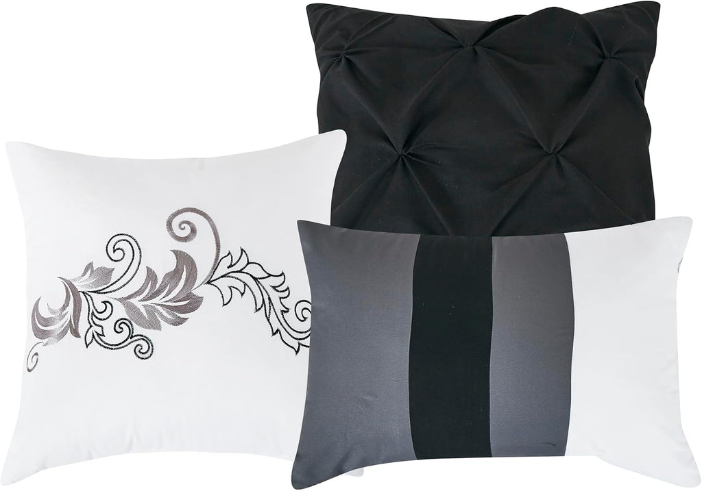 Chezmoi Collection Napa 7-Piece Luxury Leaves Scroll Embroidery Bedding Comforter Set (California King, Black/Gray/White)