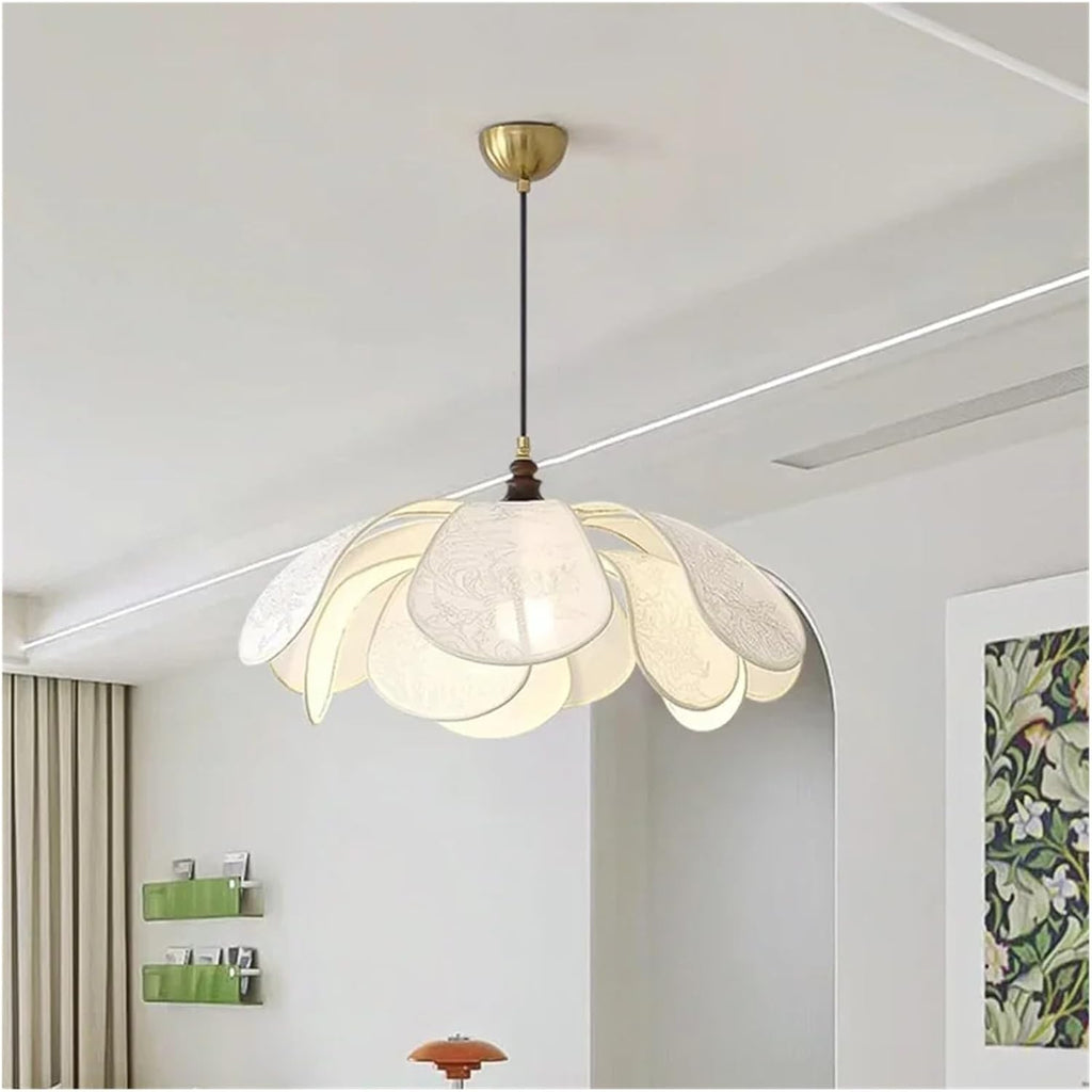 Nordic Creamy Style Led Pendant Lights Bedroom Print Fabric Chandelier Retro Dining Room Suspend Lamp Led Luminarias