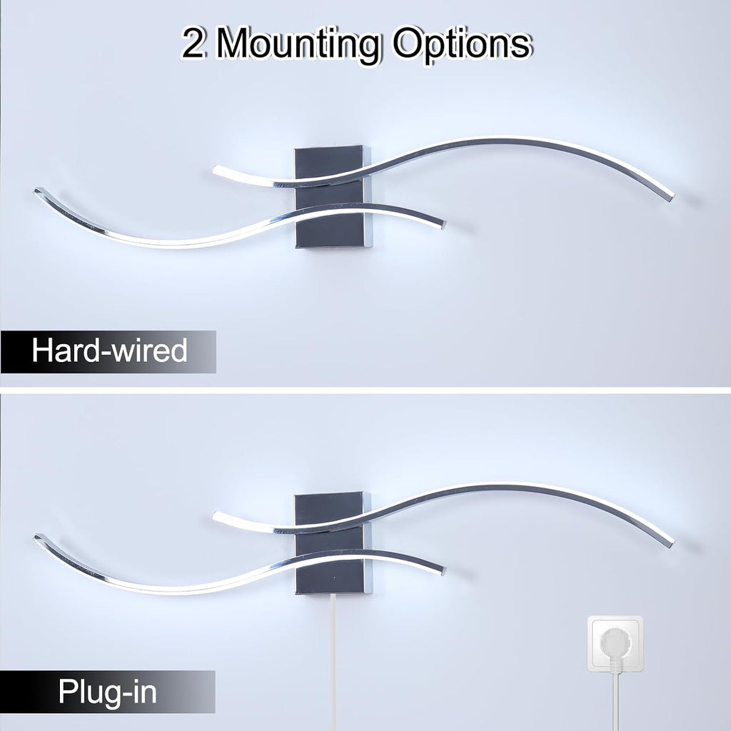 CANEOE Modern Led Wall Light, 39inch Chrome Indoor Led Wall Sconce Lighting, Bathroom Vanity Light Fixtures Over Mirror for Living Room Hallway Bedroom Bedside Wall Lamp (Chrome,6000K,2 Packs)