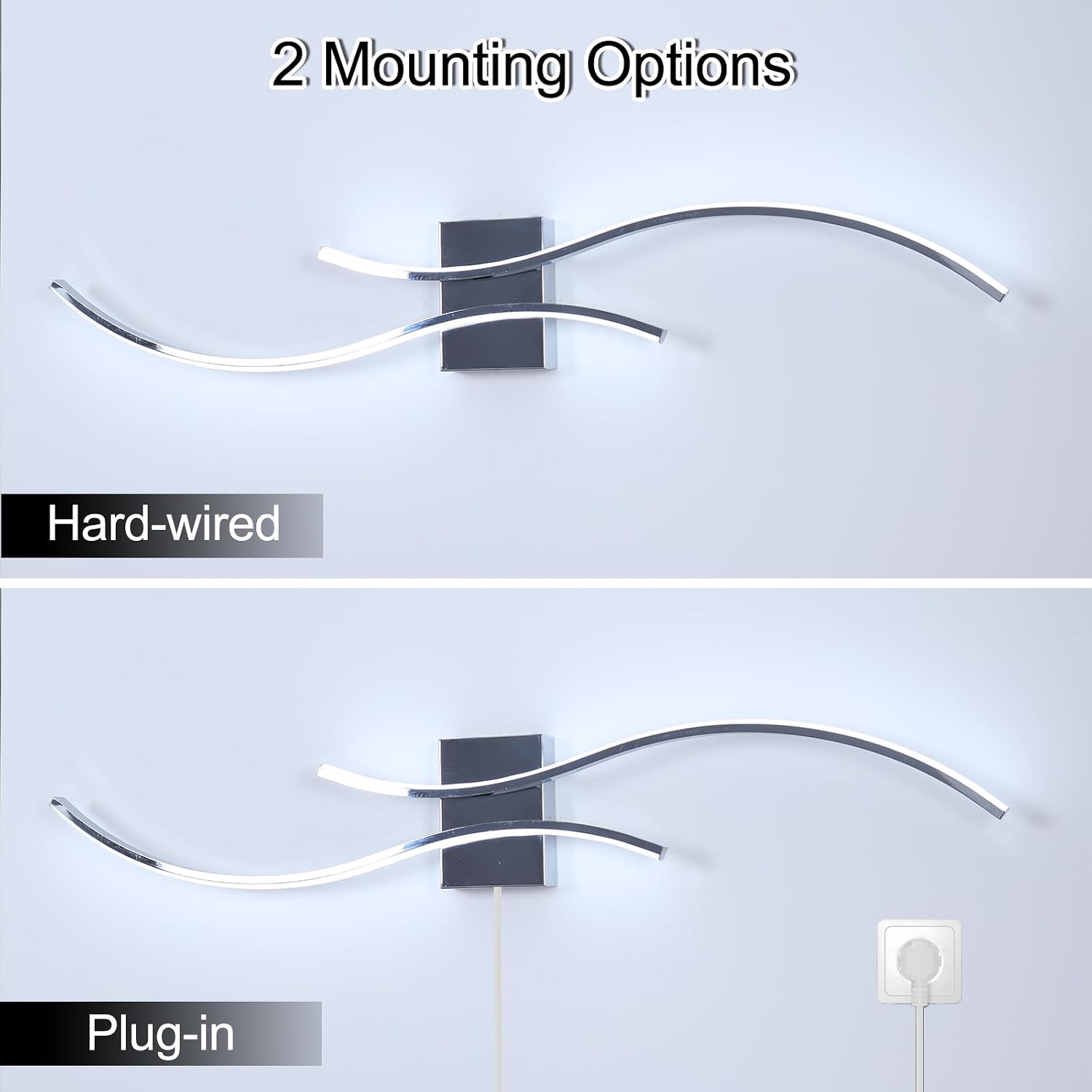 CANEOE Modern Led Wall Light, 39inch Chrome Indoor Led Wall Sconce Lighting, Bathroom Vanity Light Fixtures Over Mirror for Living Room Hallway Bedroom Bedside Wall Lamp (Chrome,6000K,2 Packs)