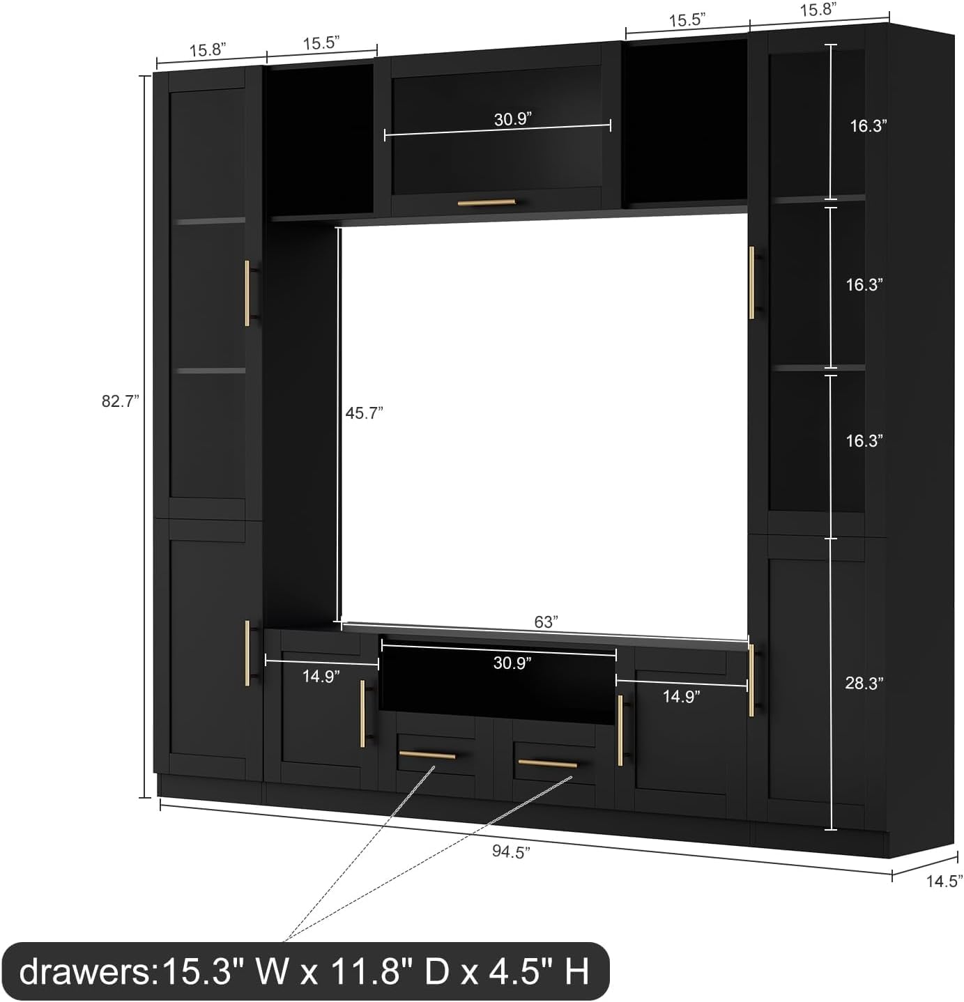 Bobve 94' Wall Unit Entertainment Center for TVs up to 70',Modern TV Console with APP LED Lights,Multifunctional TV Stand with Tempered Glass Door,Drawers & Shelves for Living Room,Black