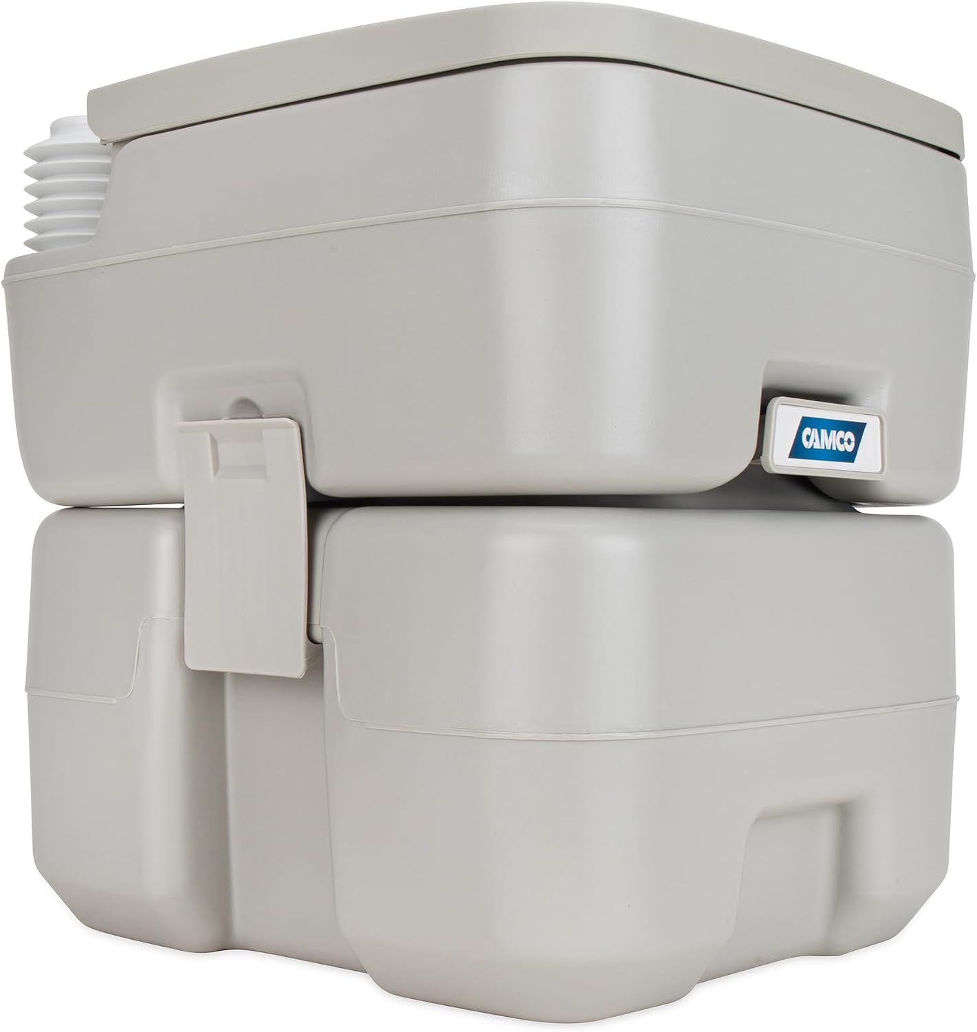 Camco 5.3-Gallon Portable Toilet - Features Detachable Holding Tank w/Sealing Slide Valve & Bellow-Type Flush - Easy Transport w/Compact Lightweight Design & Carry Handle - Gray (41541)