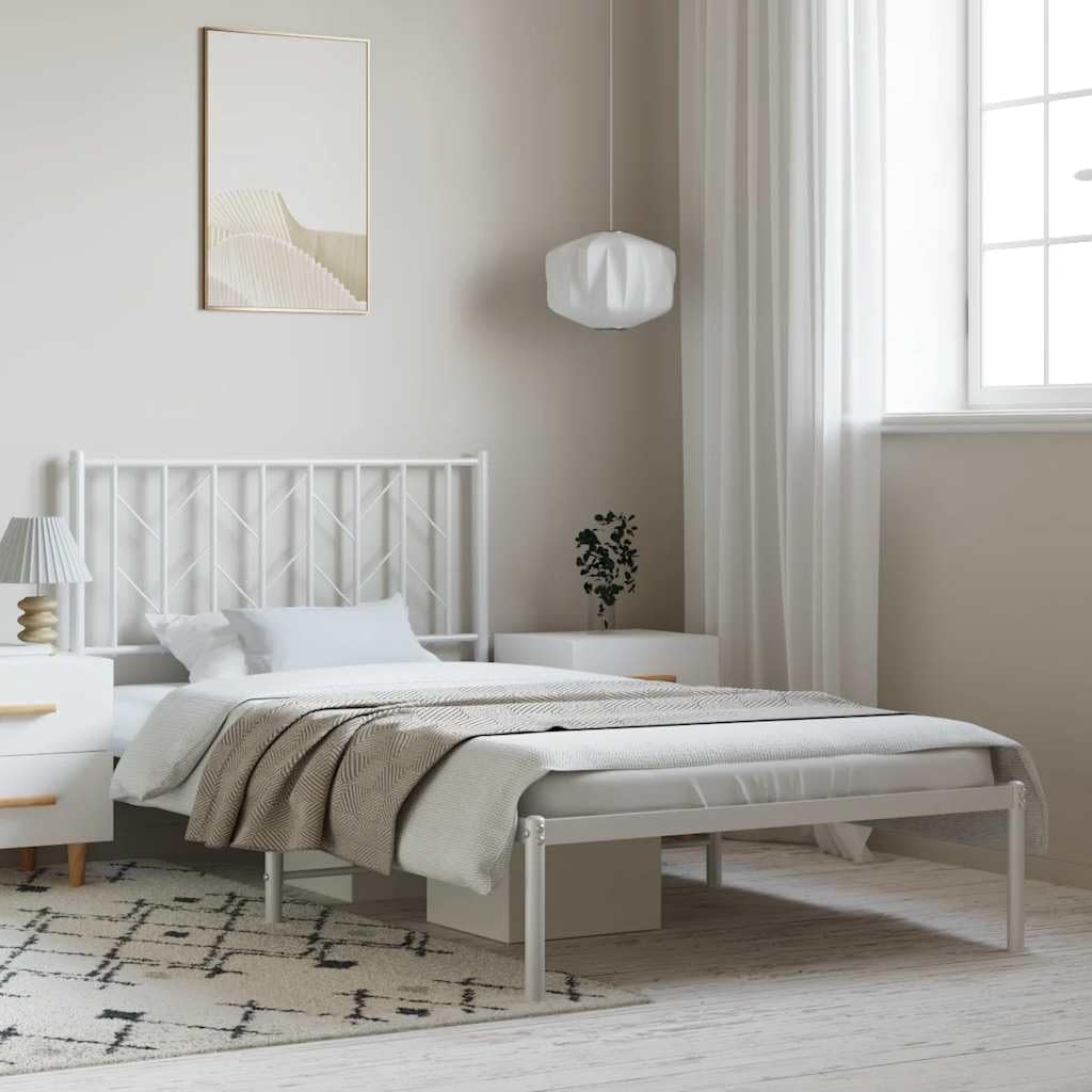 Metal Bed Frame with Headboard White Queen/Twin Size Platform Steel Frame Sturdy Support Underbed Storage Space for Bedroom Furniture