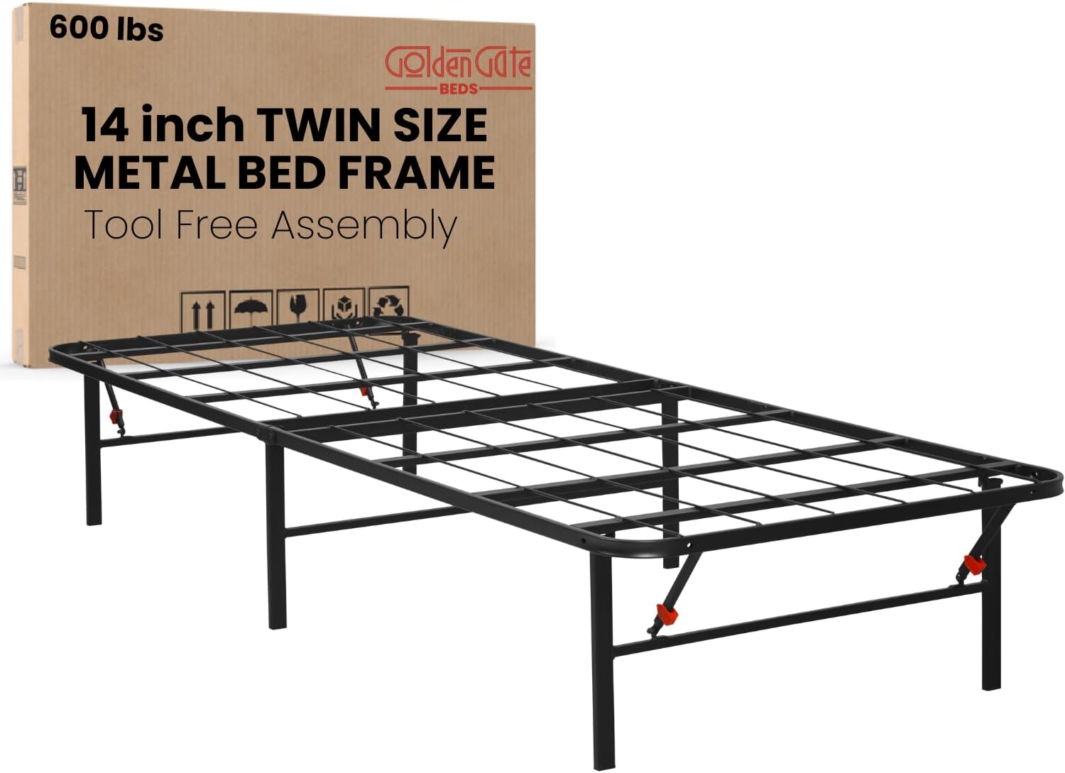 AMBEE21 Golden Gate Beds Foldable Metal Bed Frame – Sturdy Iron Platform, No Box Spring Needed, Portable & Collapsible, Heavy Duty, Easy Assembly, Noise-Free, Under Bed Storage – Twin Size (Black)