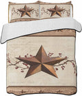 Quilt King Size Bedding Set, Farmhouse Texas Star Brown Lightweight Summer Quilt 3 Pieces Bedding Sets, Berry Vintage Wooden Reversible Soft Bedspreads Coverlets with 2 Pillow Shams for All Season