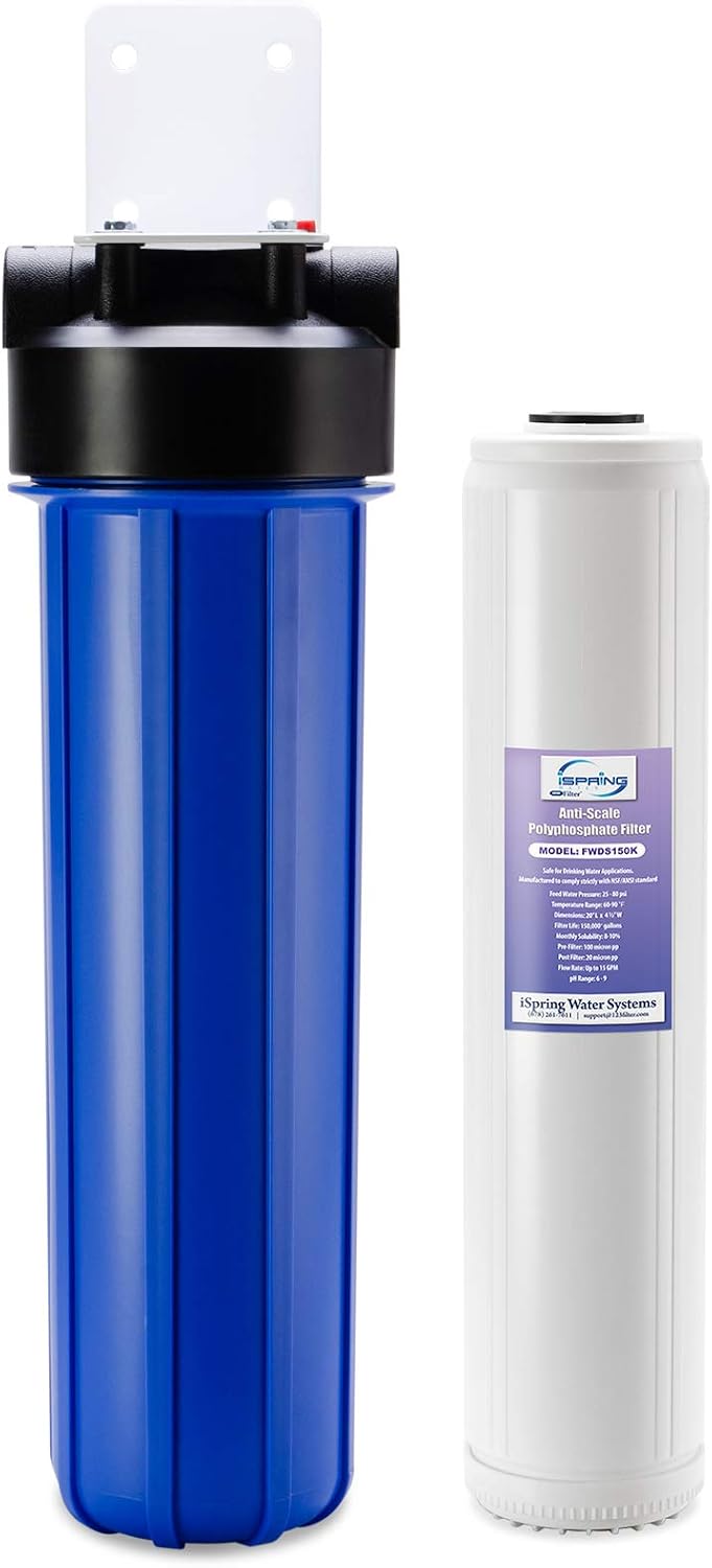 iSpring Whole House Water Filter,20' x 4.5', Reduces Scale Water Filters, Whole House Water Filtration System, Filter Made in the USA, Model:WDS150K, Blue