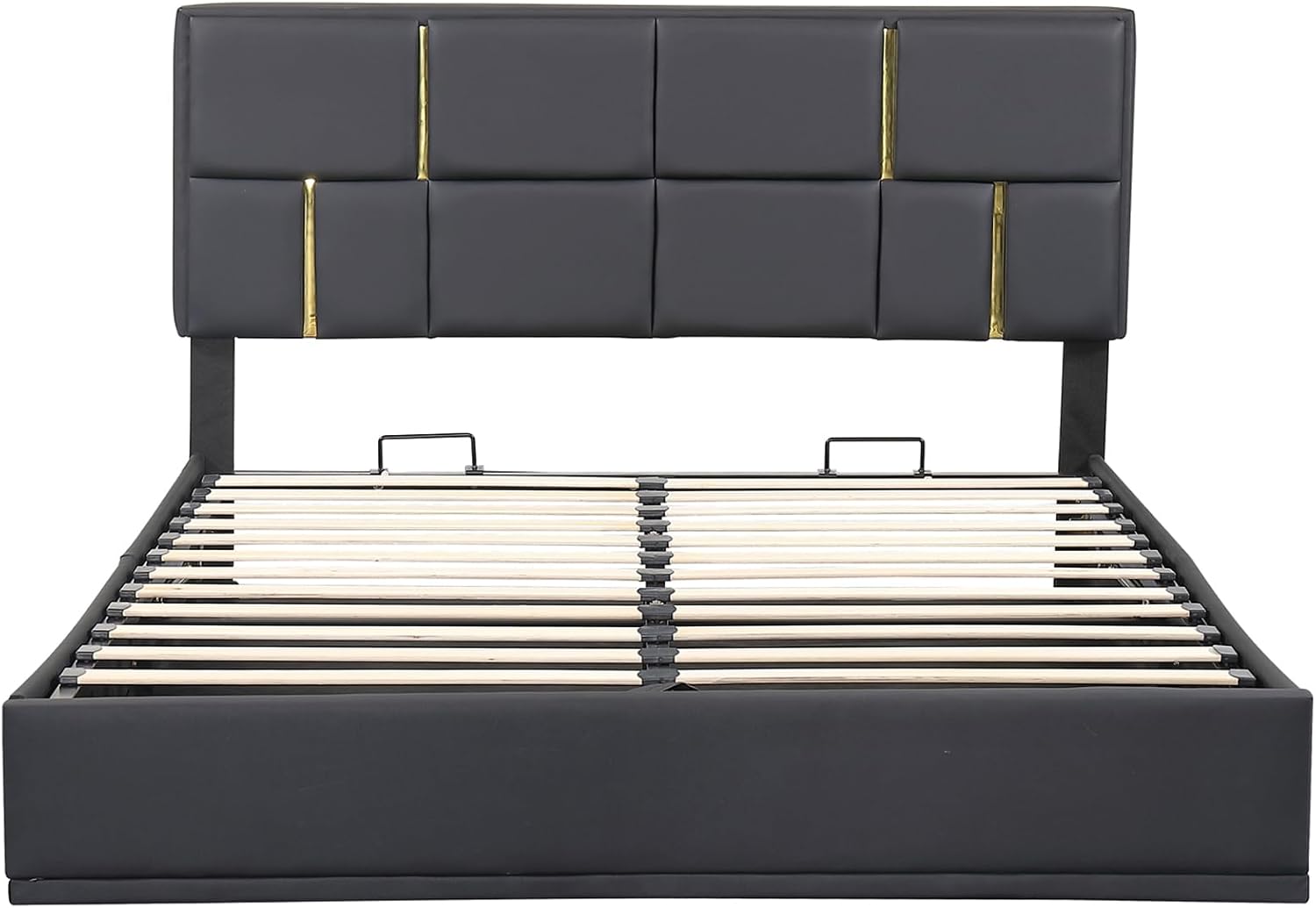 Queen Size Lift Up Storage Bed with Storage Ottoman, Queen Bed Frame with Tufted Headboard/Hydraulic Storage, 2-Pieces Queen Bedroom Sets, Easy Assembly, Pink(Black with Gold,Queen with Bench)
