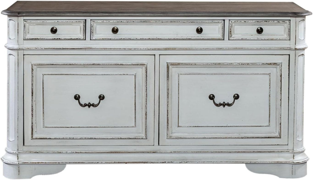 Liberty Furniture Magnolia Manor Filing Credenza for Home Office - Antique White & Weathered Bark