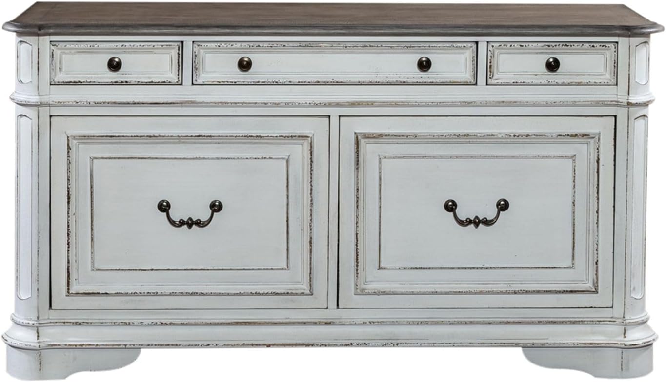 Liberty Furniture Magnolia Manor Filing Credenza for Home Office - Antique White & Weathered Bark