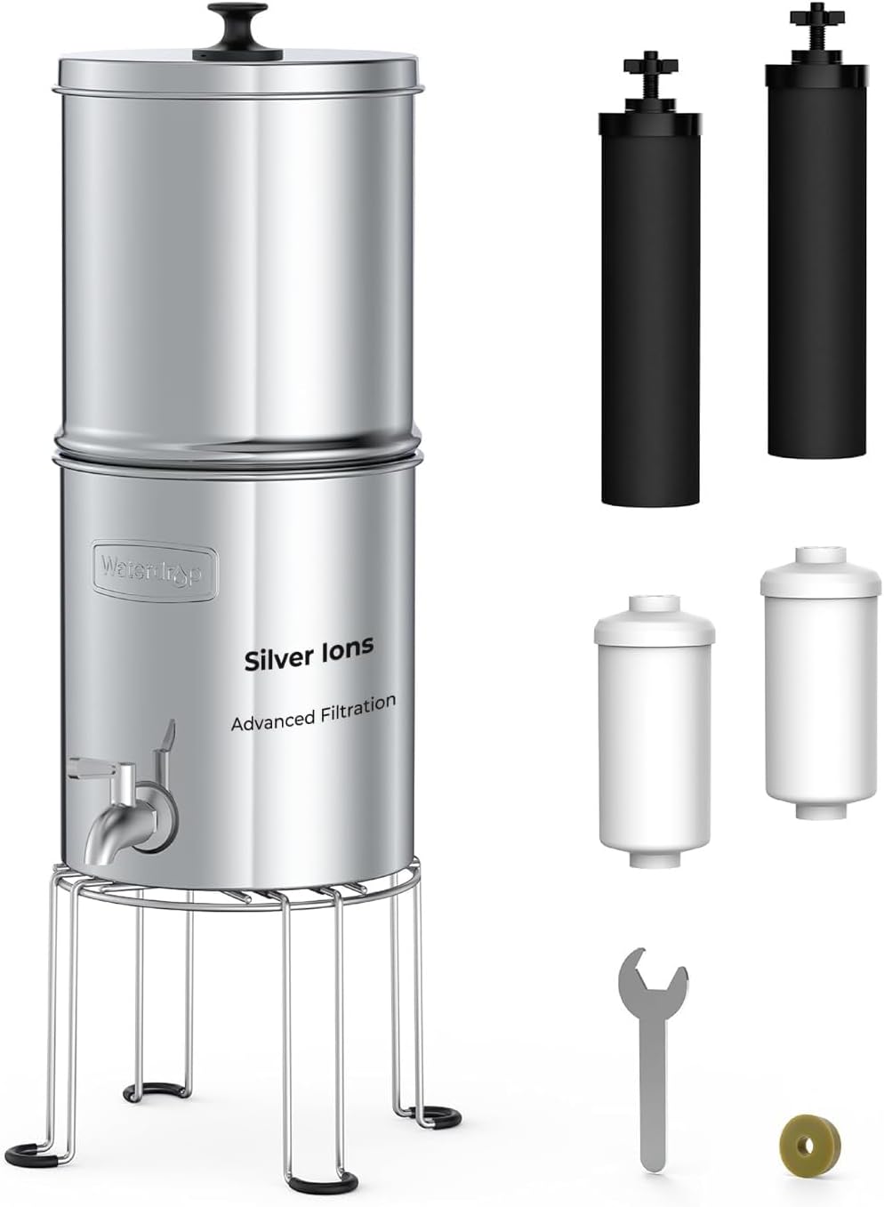 Waterdrop TK-AB-FS Gravity Water Filter System, with Silver Ions Enhanced Filtration, NSF/ANSI 42&372 Standard, Reduces Fluoride and Chlorine, with 4 Filters and Metal Spigot, 2.25G