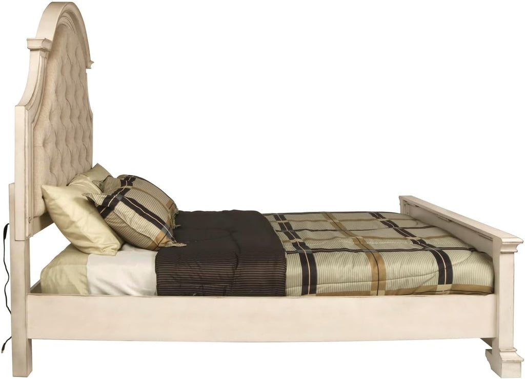 New Classic Furniture Anastasia Solid Wood California King Bed, Antique White