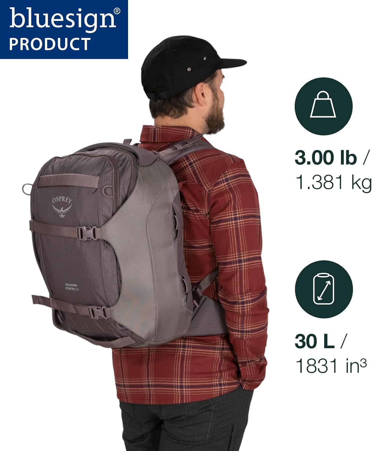 Osprey Sojourn Porter 30L Travel Backpack - Carry-On Compliant Luggage with StraightJacket Compression and Padded Laptop Sleeve - Durable Pack for International or Urban Travel, Brindle Brown