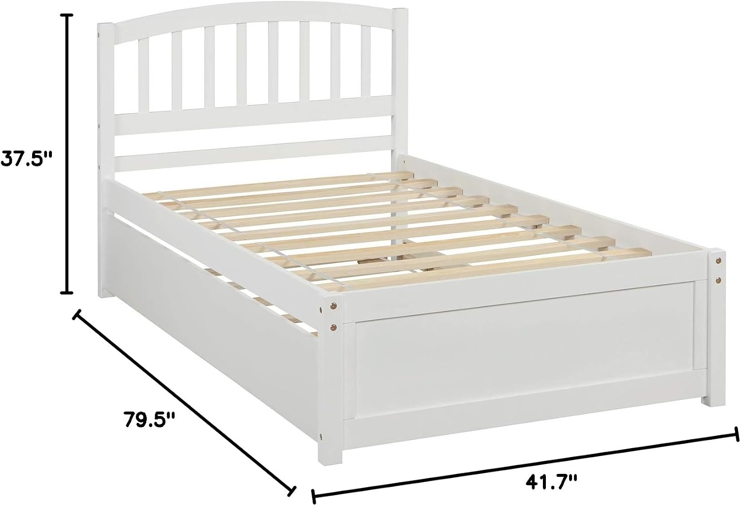 Modern Solid Wood Platform Bed with Trundle Classic Bed Frame with Headboard, No Box Spring Needed Space Saving, Twin White