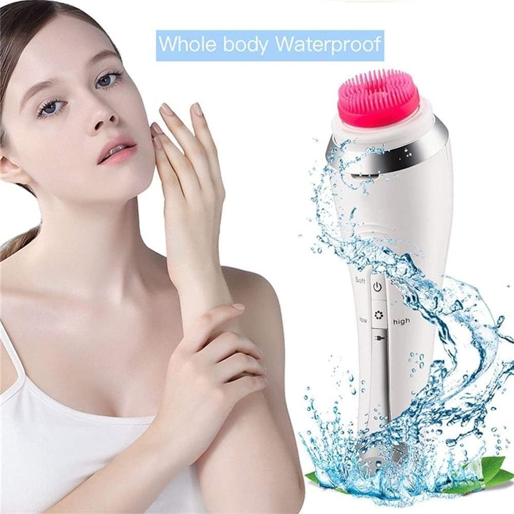 Facial Cleansing Brush, Waterproof Electric Face Cleansing Brush Device for Deep Cleaning, Gentle Exfoliating, Massaging, Rechargeable Silicone Skin Wash Machine (White)