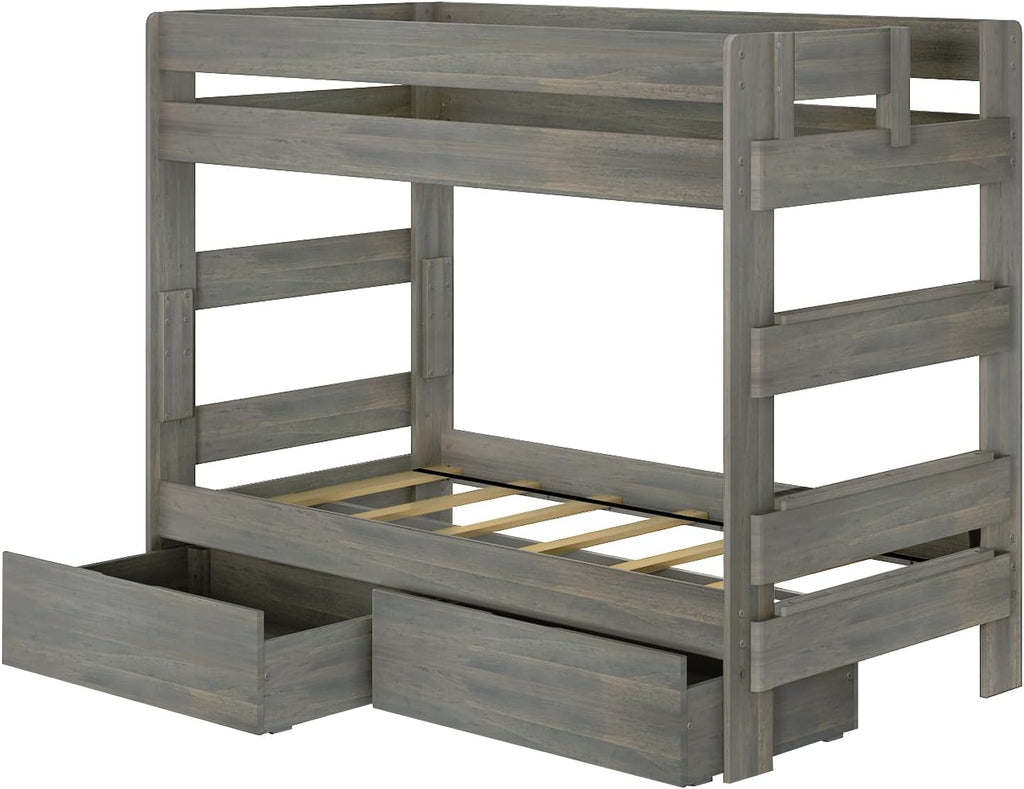 Max & Lily Modern Farmhouse Twin/Twin Bunk Bed with Storage Drawers, Driftwood