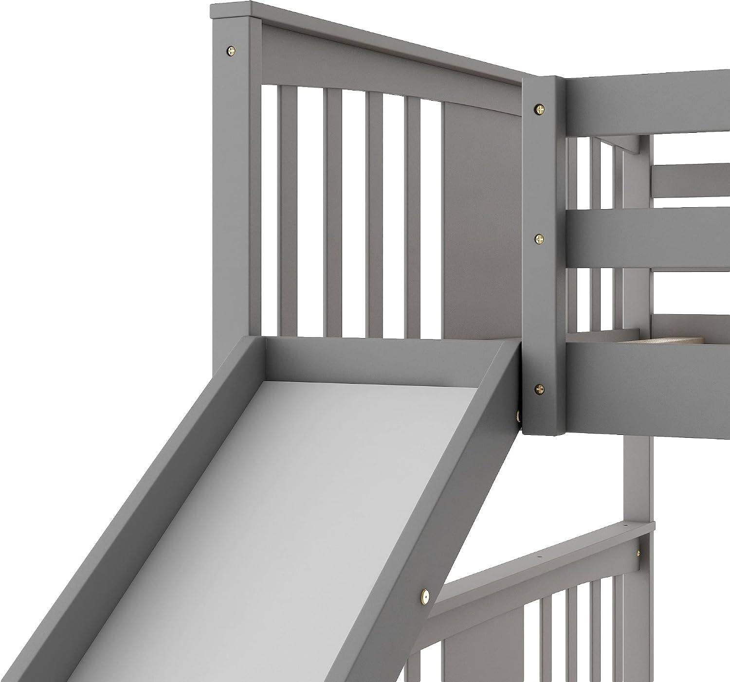 Bellemave Floor Bunk Bed with Slide, Twin Over Twin Wooden Low Bunk Bed with Slide and Ladder, for Boys Girls (Grey)
