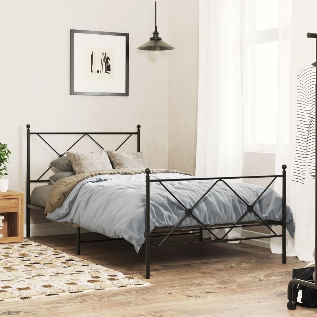 Metal Bed Frame with Footboard Twin Size Steel Platform Bed Base Black Sturdy Design for Bedroom Guest Room Underbed Storage Space
